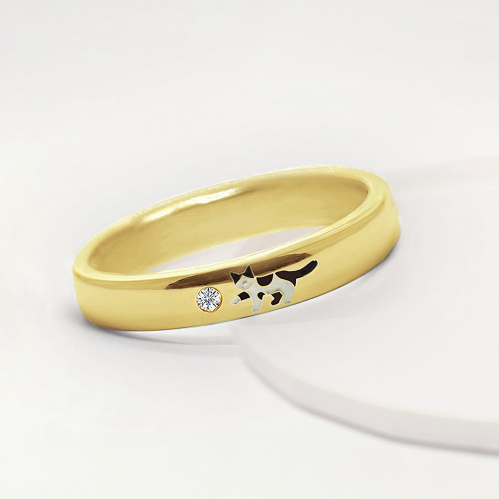 描種が選べるネコとダイヤモンドのリング イエローゴールド