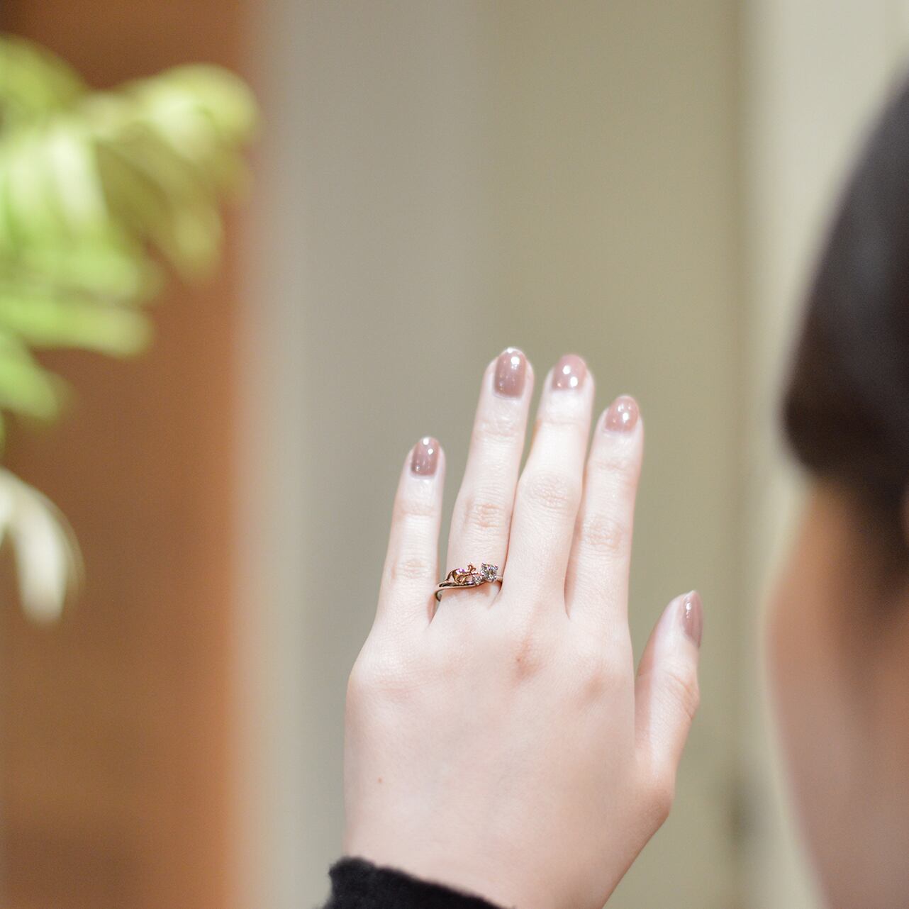 猫の招きエンゲージリング　天然ダイヤモンド 0.204ct Dカラー Vs2  3EX H&C