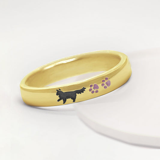 色とポーズが選べる長毛猫と肉球のリング イエローゴールド