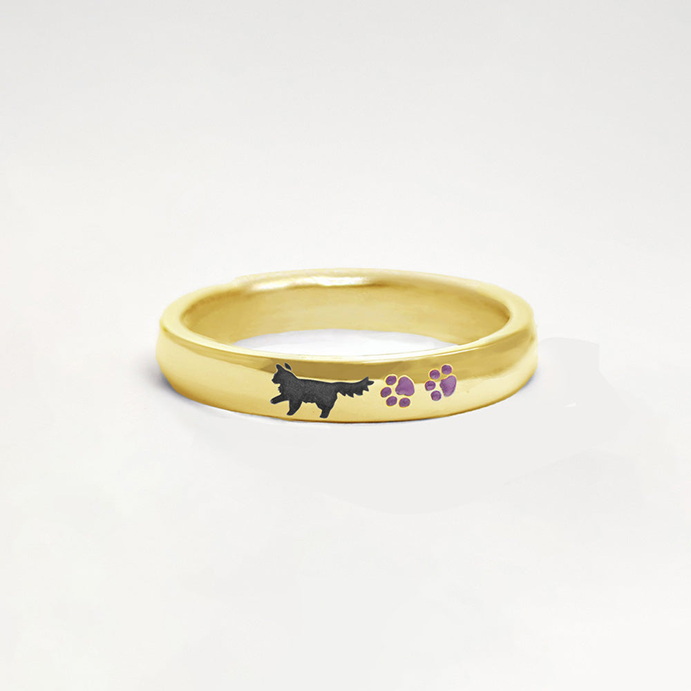 色とポーズが選べる長毛猫と肉球のリング イエローゴールド