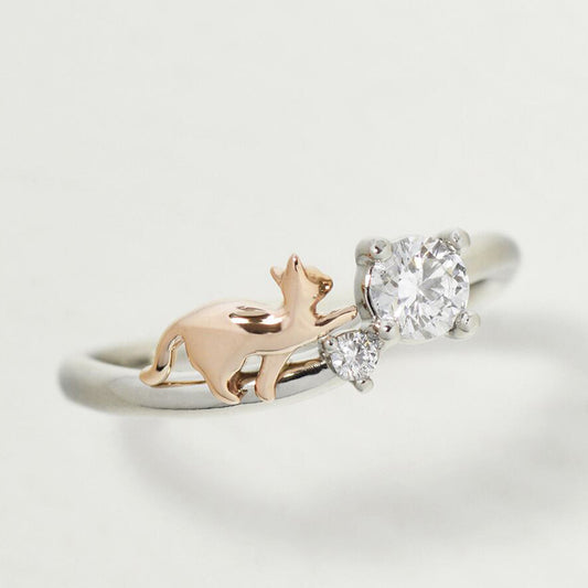 猫の招きエンゲージリング　天然ダイヤモンド 0.204ct Dカラー Vs2  3EX H&C