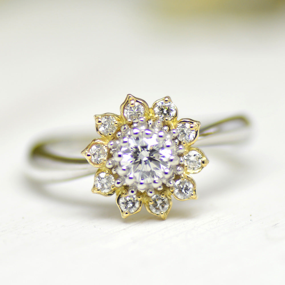 ヒマワリエンゲージ　天然ダイヤモンド0.211ct Dカラー Vs2 3EX H&C