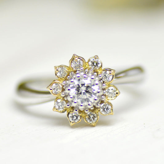 ヒマワリエンゲージ　天然ダイヤモンド0.211ct Dカラー Vs2 3EX H&C