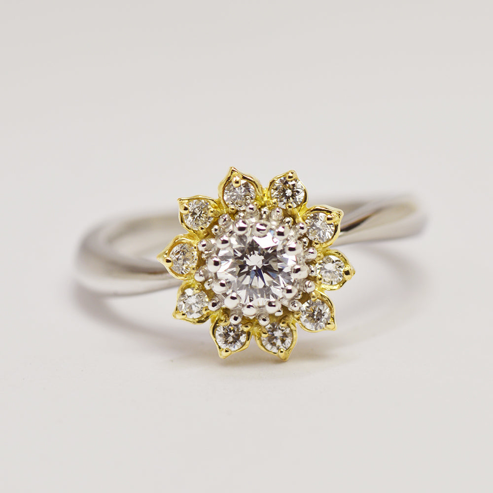 ヒマワリエンゲージ　天然ダイヤモンド0.211ct Dカラー Vs2 3EX H&C