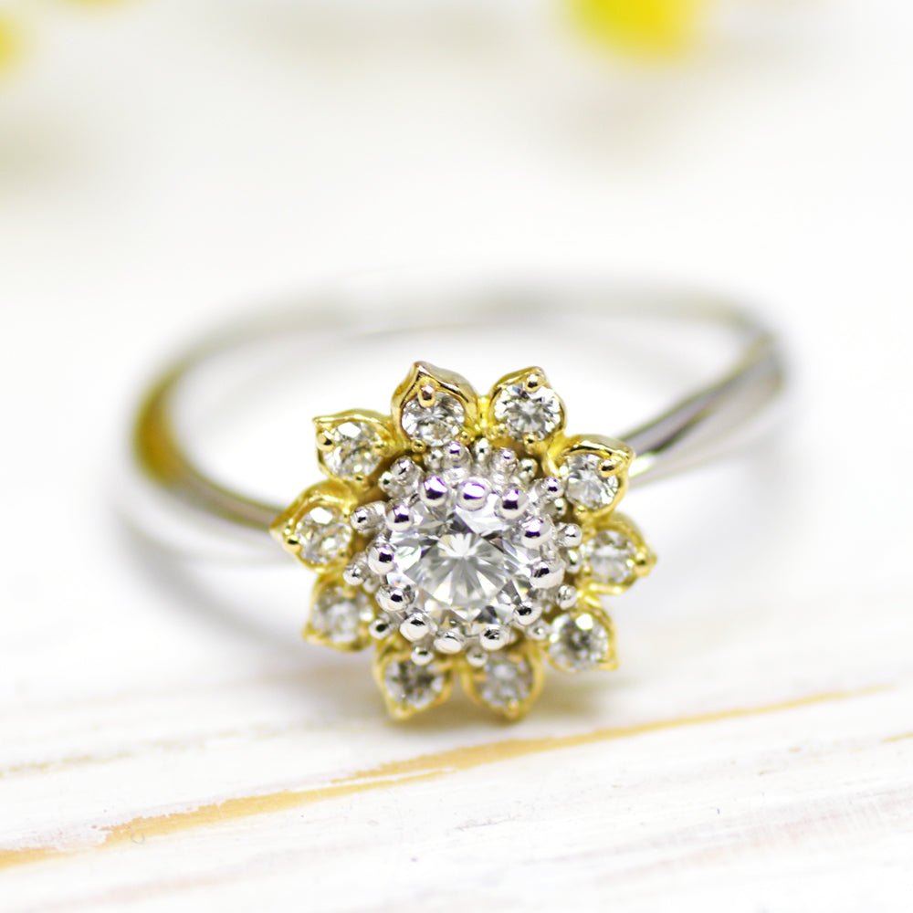 ヒマワリエンゲージ　天然ダイヤモンド0.211ct Dカラー Vs2 3EX H&C