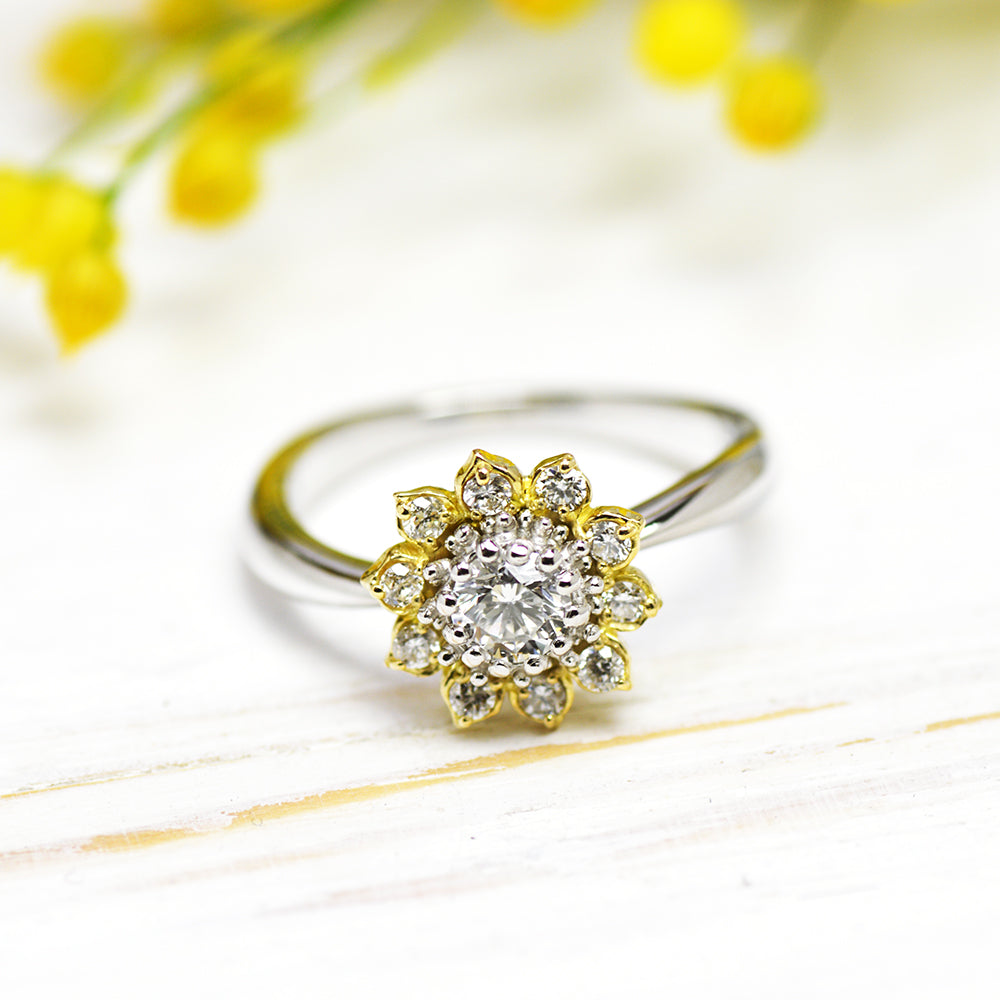 ヒマワリエンゲージ　天然ダイヤモンド0.211ct Dカラー Vs2 3EX H&C