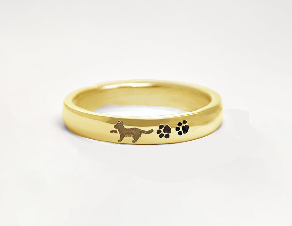 色とポーズが選べる猫と肉球リング イエローゴールド