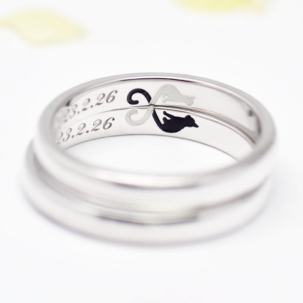 猫のしっぽハート結婚指輪(縦型)